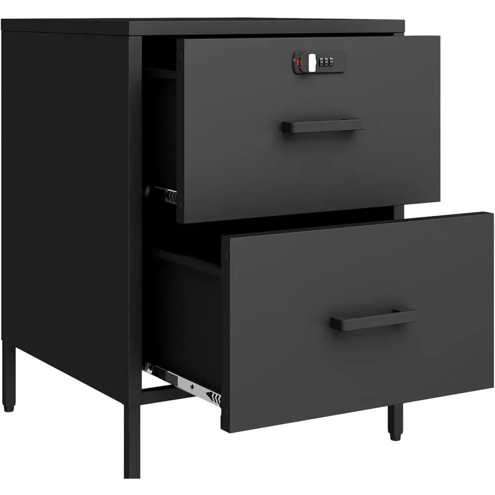54cm Lockable Metal Nightstand with Storage Bedside Table End Table Black