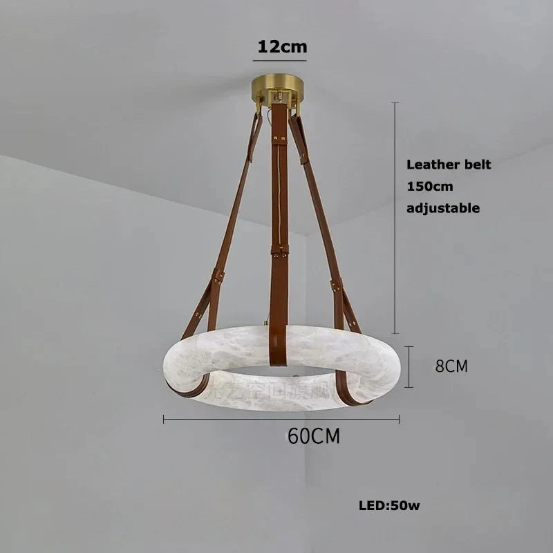 Modern Imitation Marble Resin LED Pendant Light Circular Ring Dining Room Living