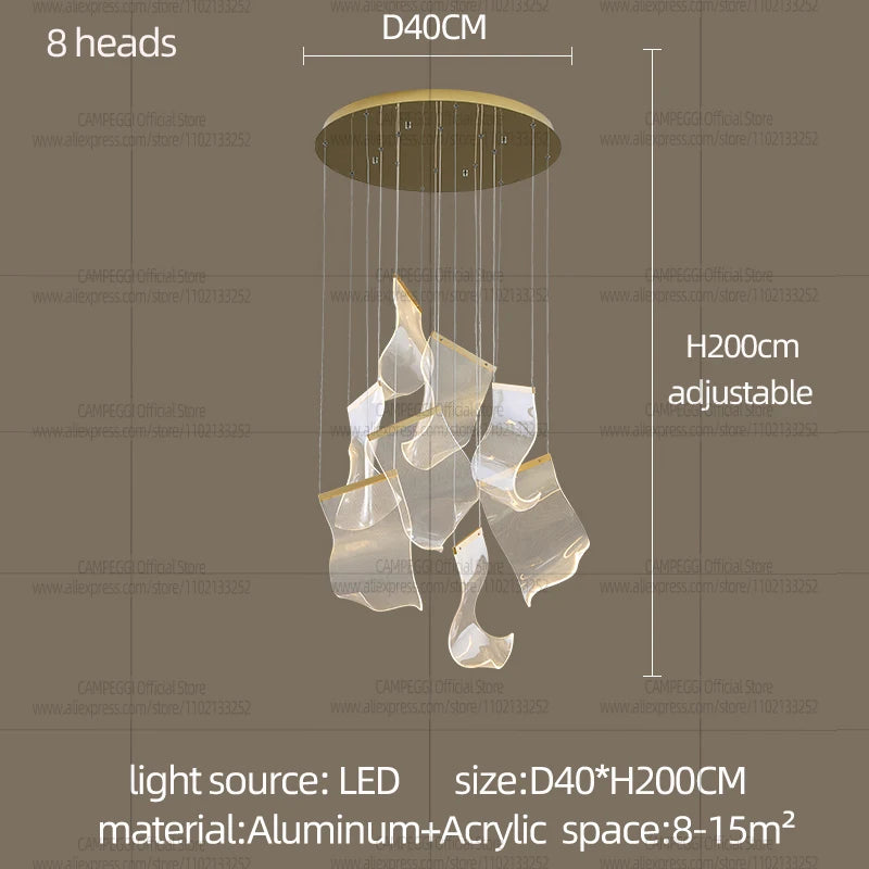 Modern LED Chandelier Aluminum Acrylic Pendant Light for Living Room