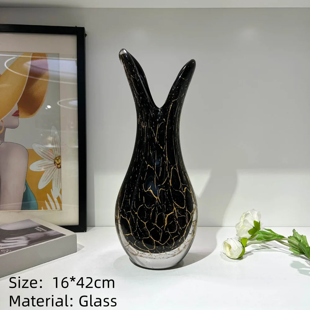 Modern Hand Blown Glass Flower Vase Tabletop Ornament for Home Decor