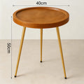 Round Natural Oak Coffee Table with Golden Metal Frame Side End Table