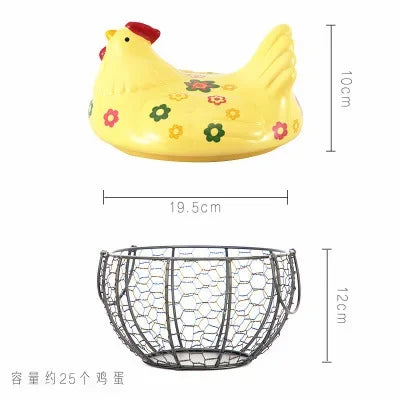 Ceramic Hen Kitchen Garlic Bread Storage Basket Container