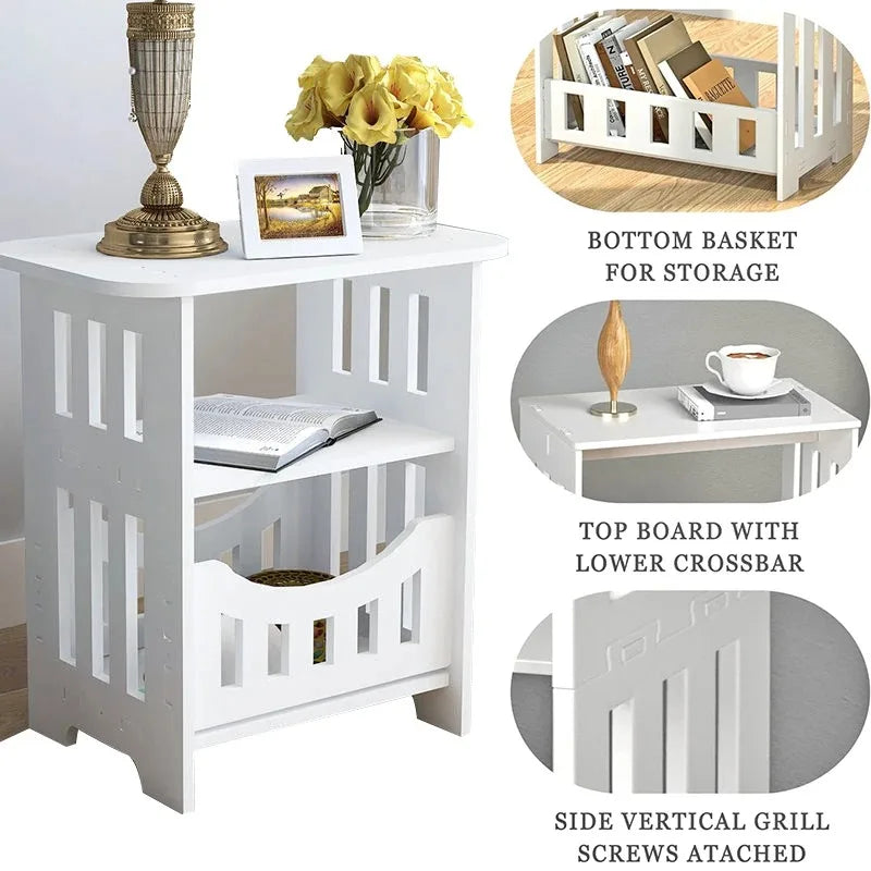 Modern Small Bedside Table with Storage Shelf and Drawer White
