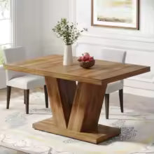 120cm Modern Dining Table for 4-6 People Wood Kitchen Table Pedestal Base