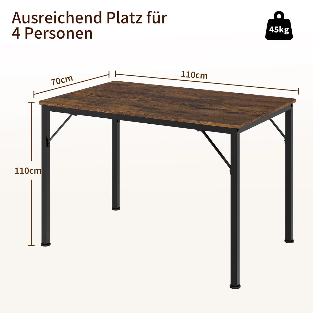 110cm Industrial Dining Table for 4 Modern Kitchen Desk