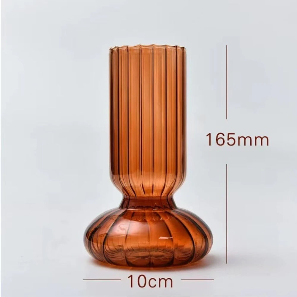 Creative Striped Glass Flower Vase Tabletop Ornament for Home Decor