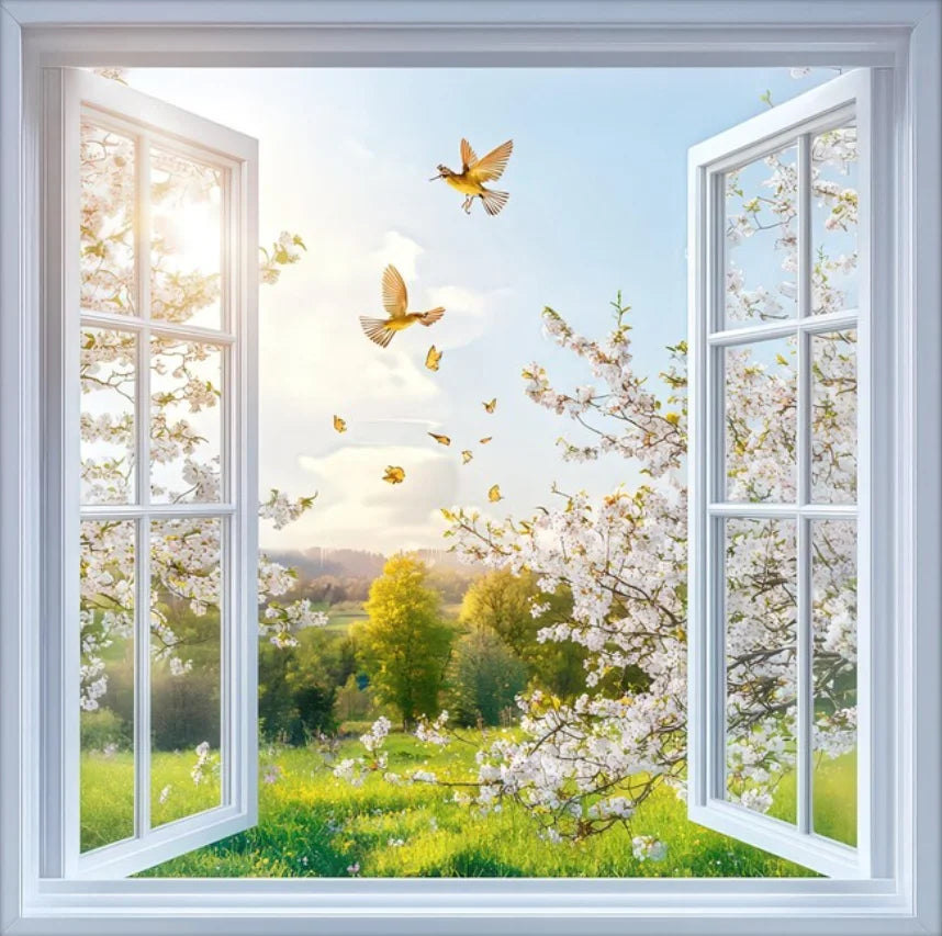 Modern 3D Open Window Landscape Canvas Painting Poster for Home Decor