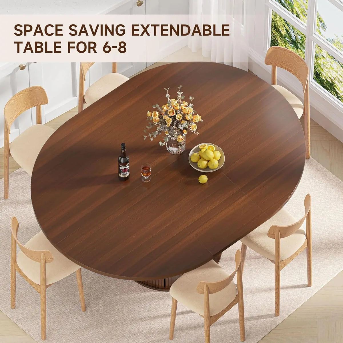 Modern Extendable Round Dining Table with Storage Cabinet