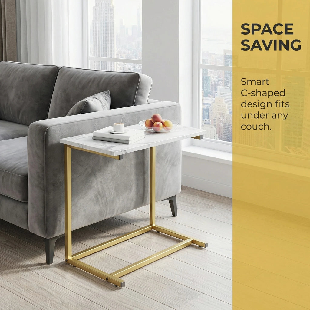 C-Shaped Metal Frame Wooden Side Table 68.6 cm High