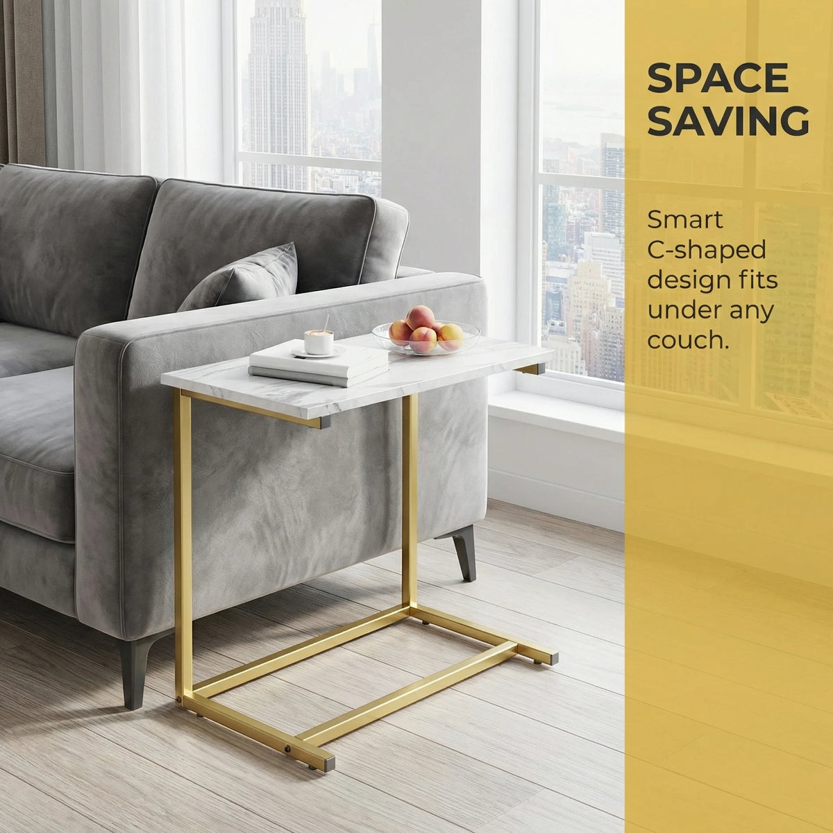 C-Shaped Metal Frame Wooden Side Table 68.6 cm High