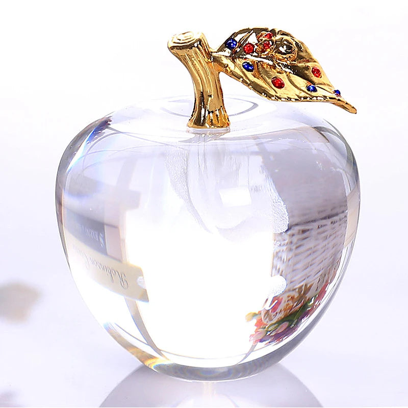 Modern Crystal Apple Sculpture Tabletop Figurine for Home Decor