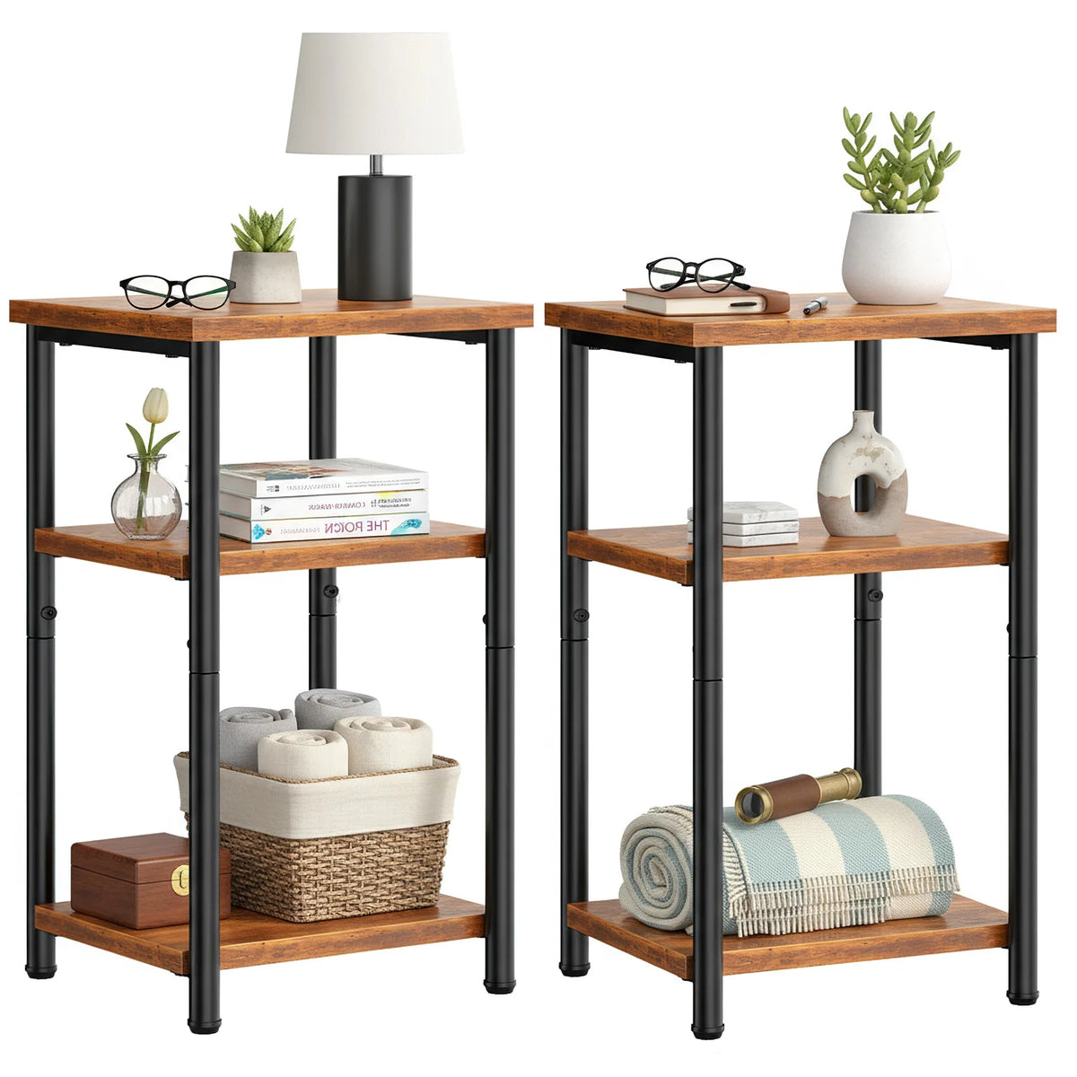 3-Tier Wooden Lift-Top Coffee Table Set with Storage