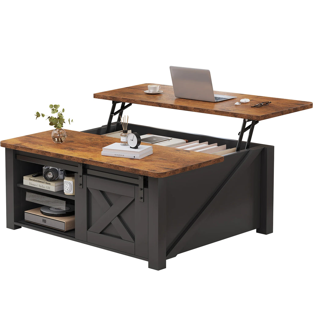 31.5 in Wood Lift Top Coffee Table Square Living Room Adjustable Storage Shelf