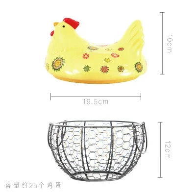 Ceramic Hen Kitchen Garlic Bread Storage Basket Container