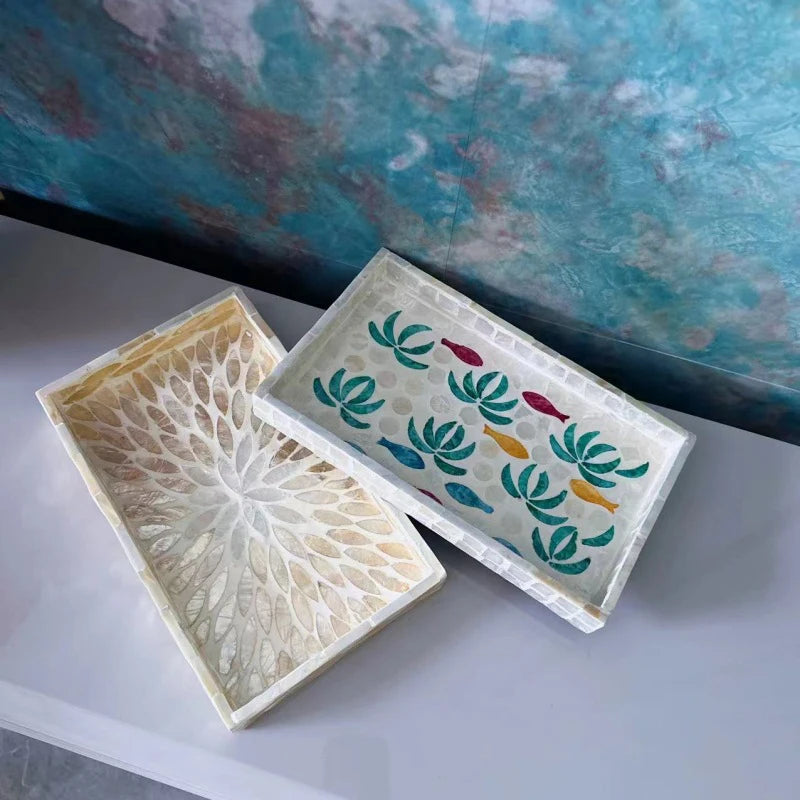 Nordic Colorful Shell Wooden Fruit Plate Jewelry Tray Home Decor