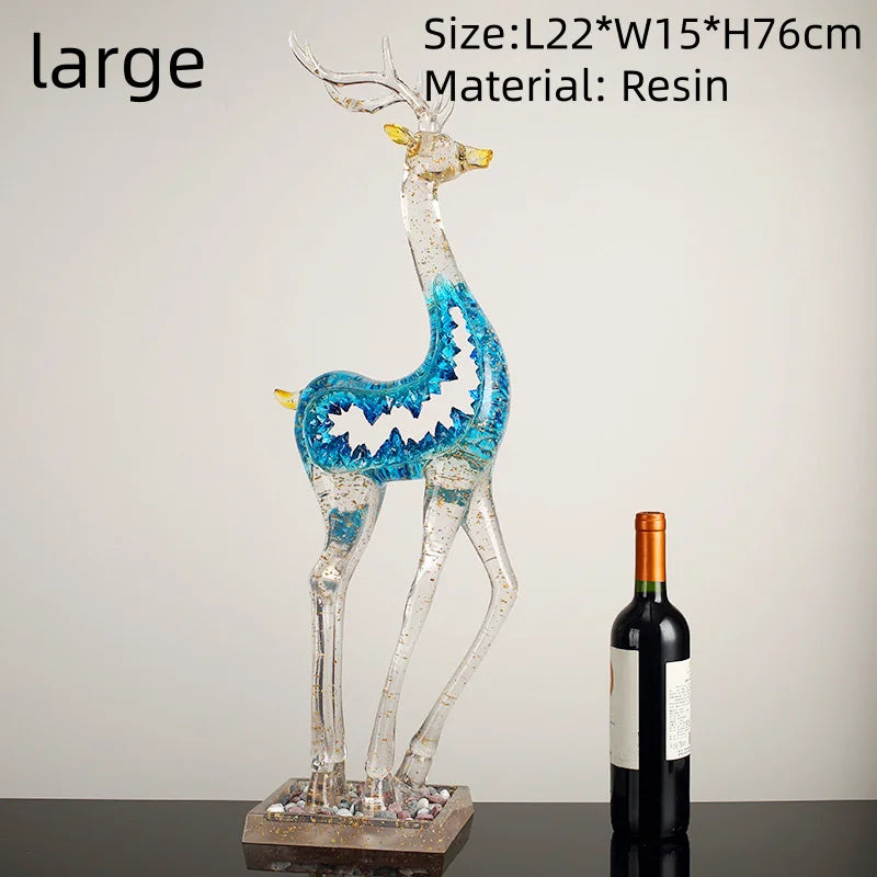 Modern Transparent Gold Foil Elk Sculpture Tabletop Figurine for Home Decor