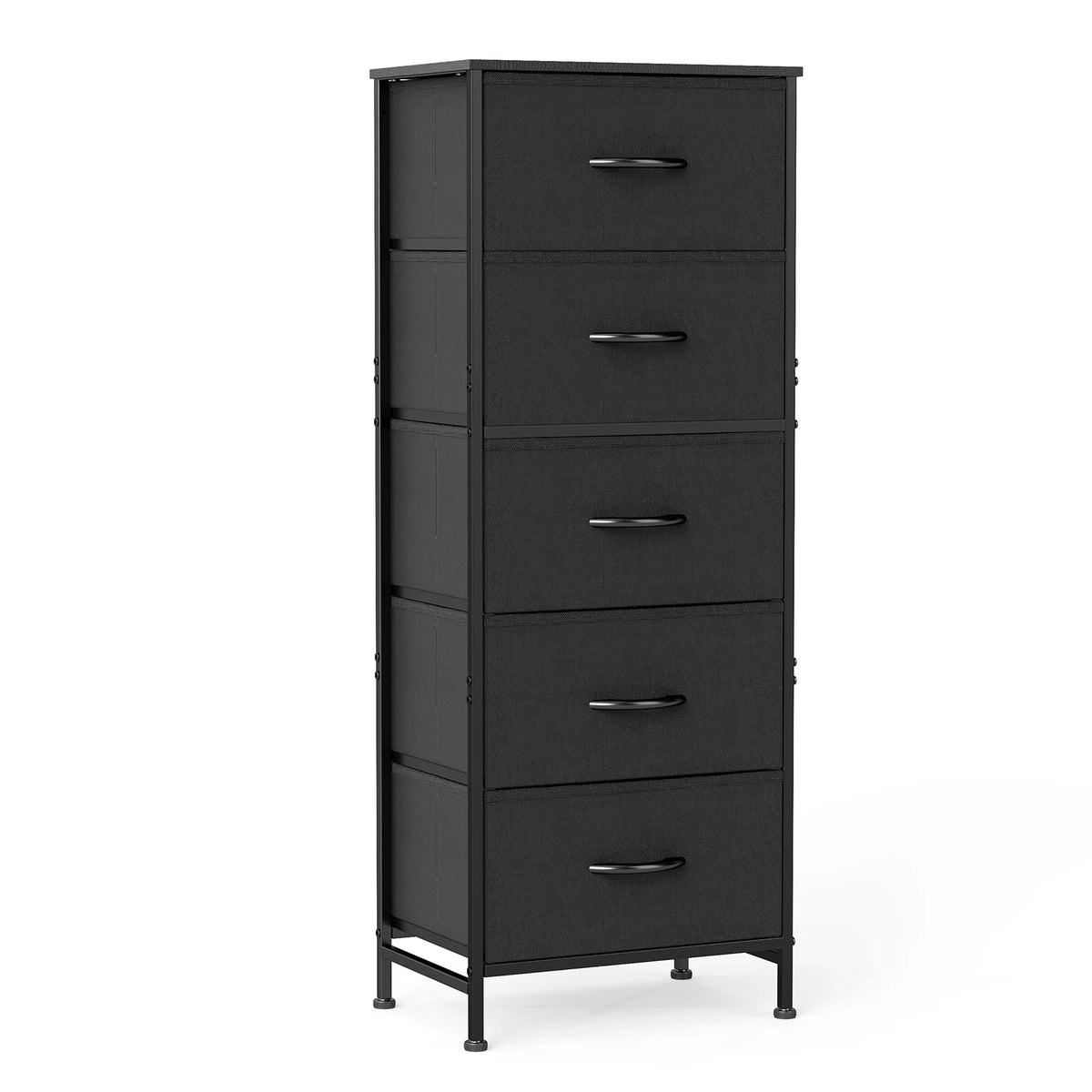 5-Drawer Fabric Tall Dresser with Steel Frame and Wooden Top