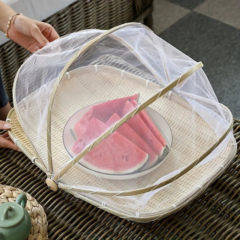Vintage Handwoven Round Bamboo Mesh Basket Tabletop Ornament for Home Decor
