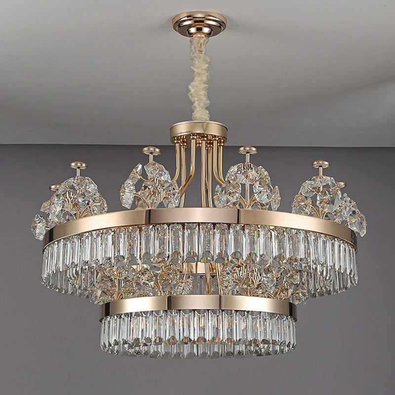 Postmodern Double-Layer Crystal LED Pendant Light for Living Room Villa