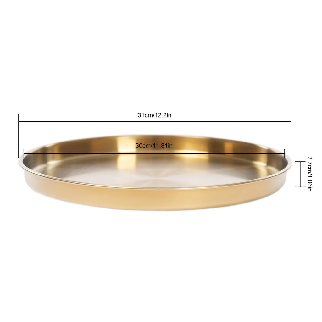 Modern Gold Stainless Steel Round Serving Tray Set for Tabletop Decor