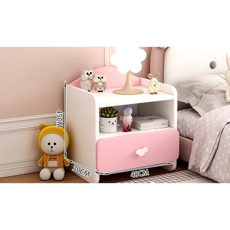 Modern Kids Bedside Table Cute Cream Style Bedroom Storage Locker Nightstand