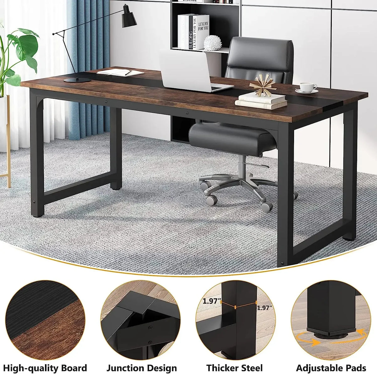 180 cm Large Computer Desk Office Table Study Writing Workstation for Home Office