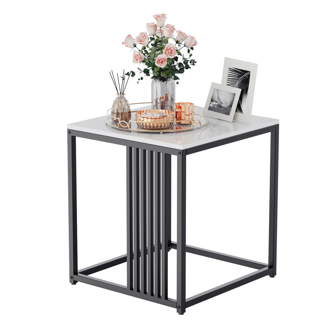 Square 40 x 40 x 45 cm Sintered Stone Iron End Table for Sofa Side Nightstand