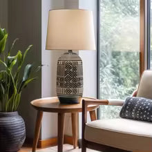 Nordic Ceramic Bedside Table Lamp White Reflective Cloth Shade