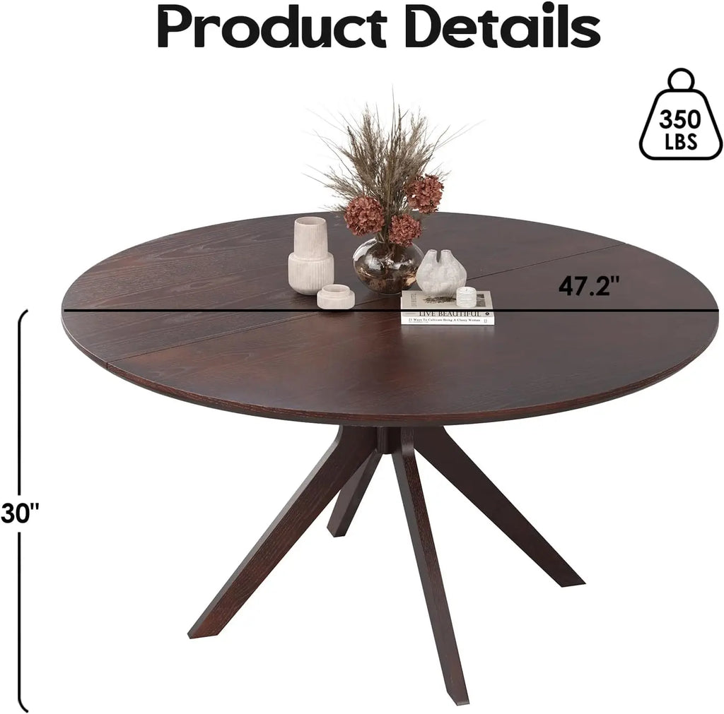 120cm Round Natural Wood Dining Table for 4 People X-Shaped Base Modern Minimalist