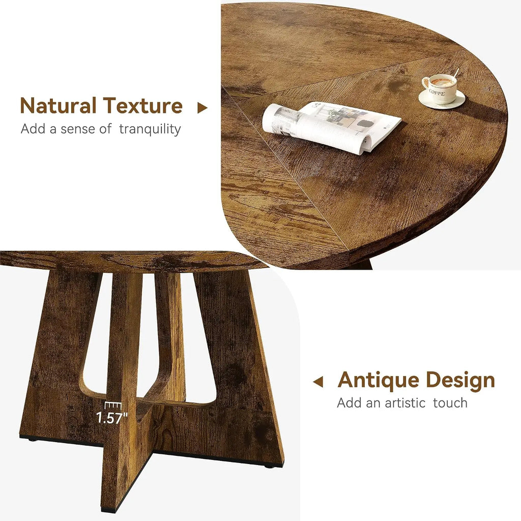 119.4cm Round Dining Table for 4 to 6 People Wooden Pedestal Base Farmhouse