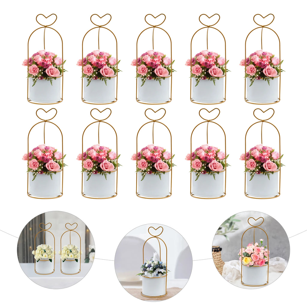 Modern Geometric Metal Frame Flower Vase Set for Tabletop Decor