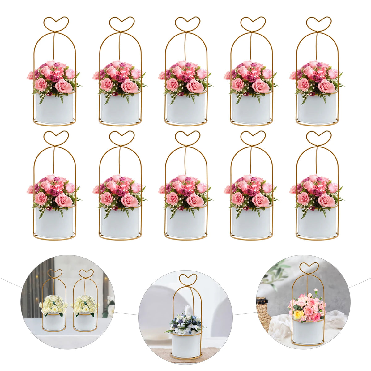 Modern Geometric Metal Frame Flower Vase Set for Tabletop Decor