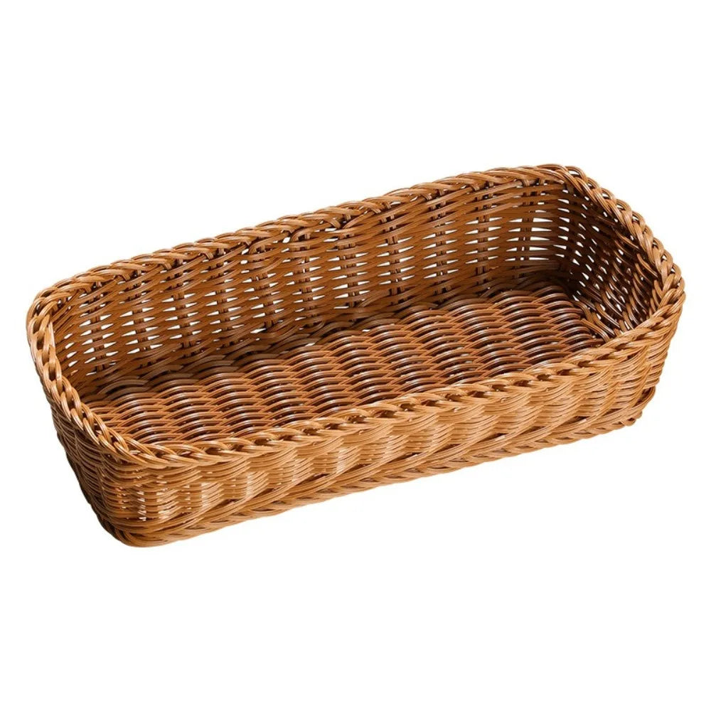 Vintage Rectangle Plastic Imitation Rattan Basket Tabletop Ornament for Home Decor