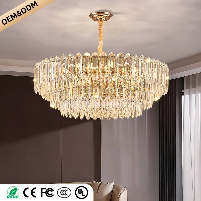 Modern LED Ceiling Hanging Lamp Living Room Designer Luxury Circular Dining Table Pendant Lighting Crystal High Chandelier