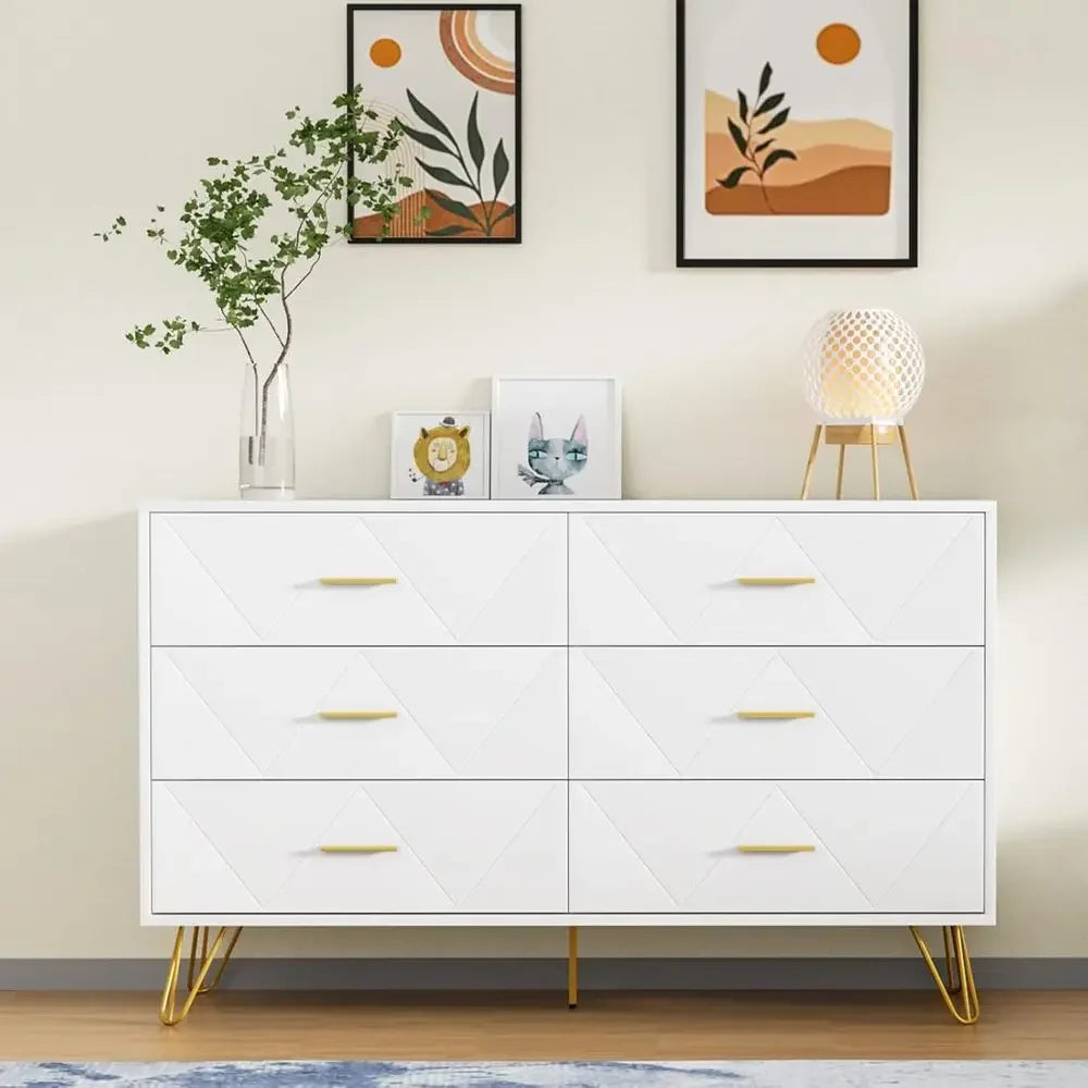 Modern White 3-Piece Bedroom Set 6-Drawer Dresser with Nightstands
