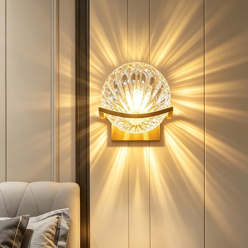 Modern Glass Ball LED Moon Wall Lamp Gold Decoration Light for Bedroom Bedside Hotel Porch
