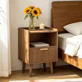 Mid-Century Modern Nightstand with Fluted Drawer Bedside Table Walnut Brown
