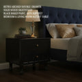 Retro Black 2-Drawer Wooden Nightstand with Metal Handles