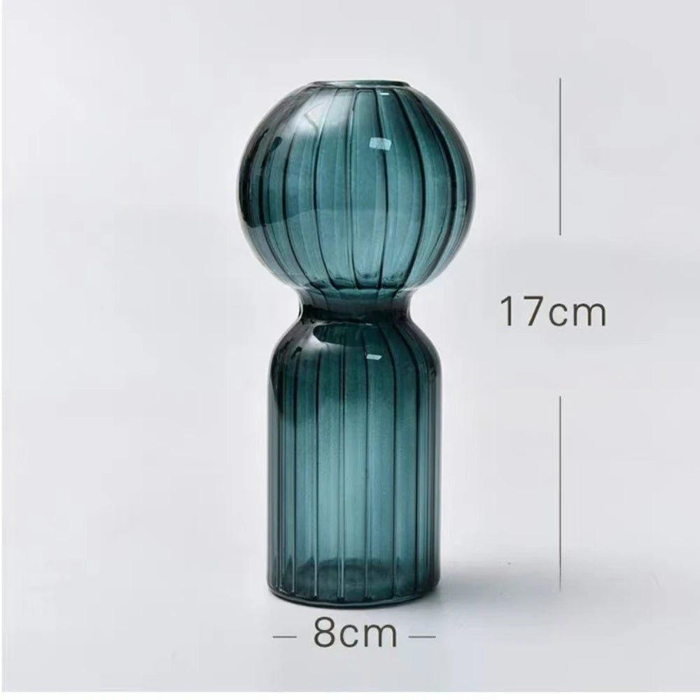 Creative Striped Glass Flower Vase Tabletop Ornament for Home Decor