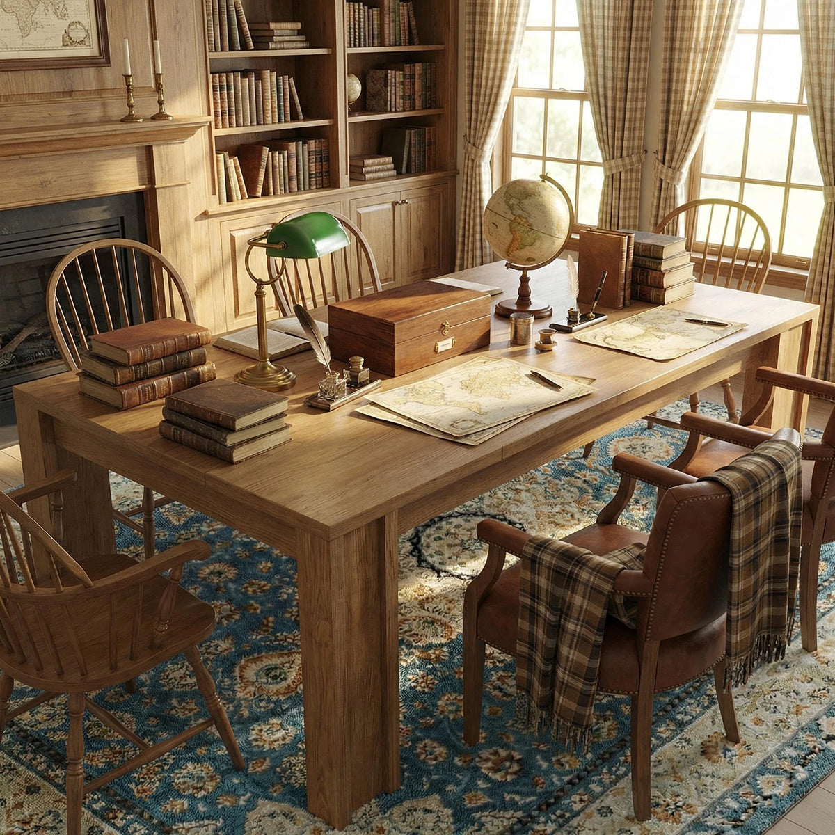 180cm Farmhouse Dining Table for 6-8 People Thick Top Wide H-Legs