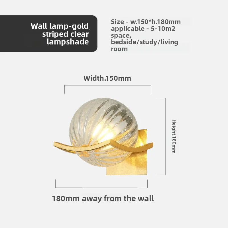 Modern Glass Ball LED Moon Wall Lamp Gold Decoration Light for Bedroom Bedside Hotel Porch