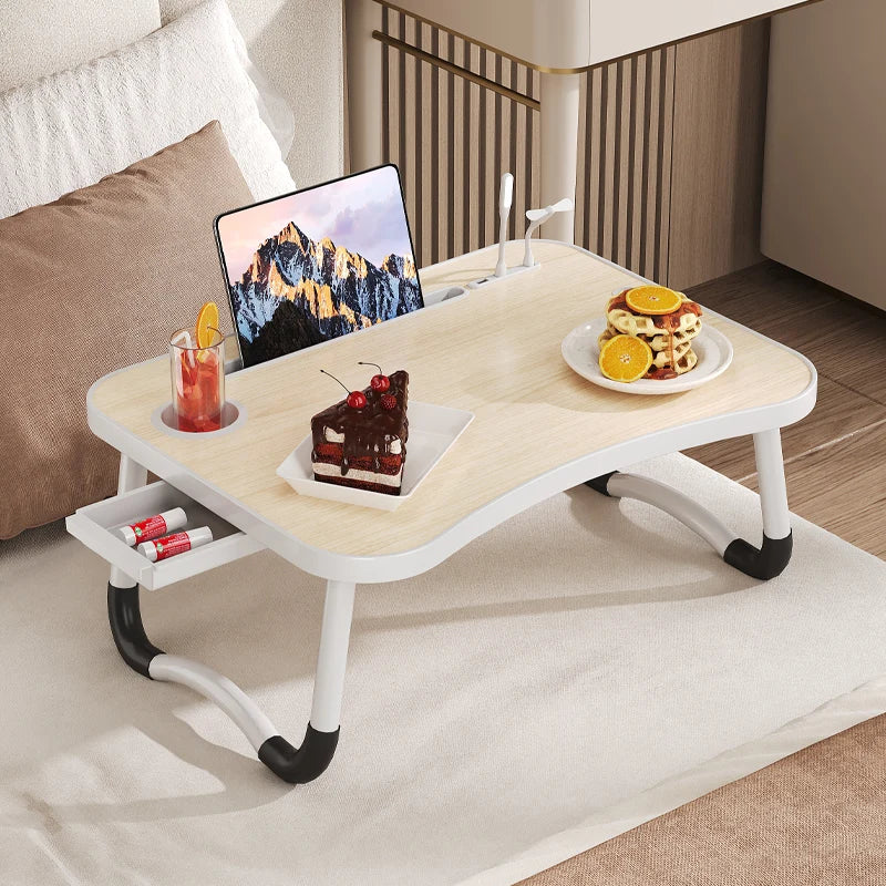 Lap Desk with Tablet Slot, Foldable Laptop Table with Storage Drawer for Bed