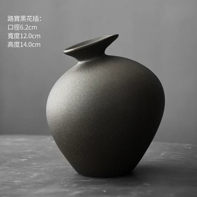 Japanese Style Terracotta Flower Vase Tabletop Ornament for Home Decor