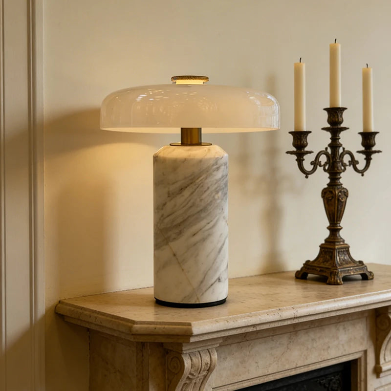 Natural White Marble Table Lamp USB Charge Glass Shade