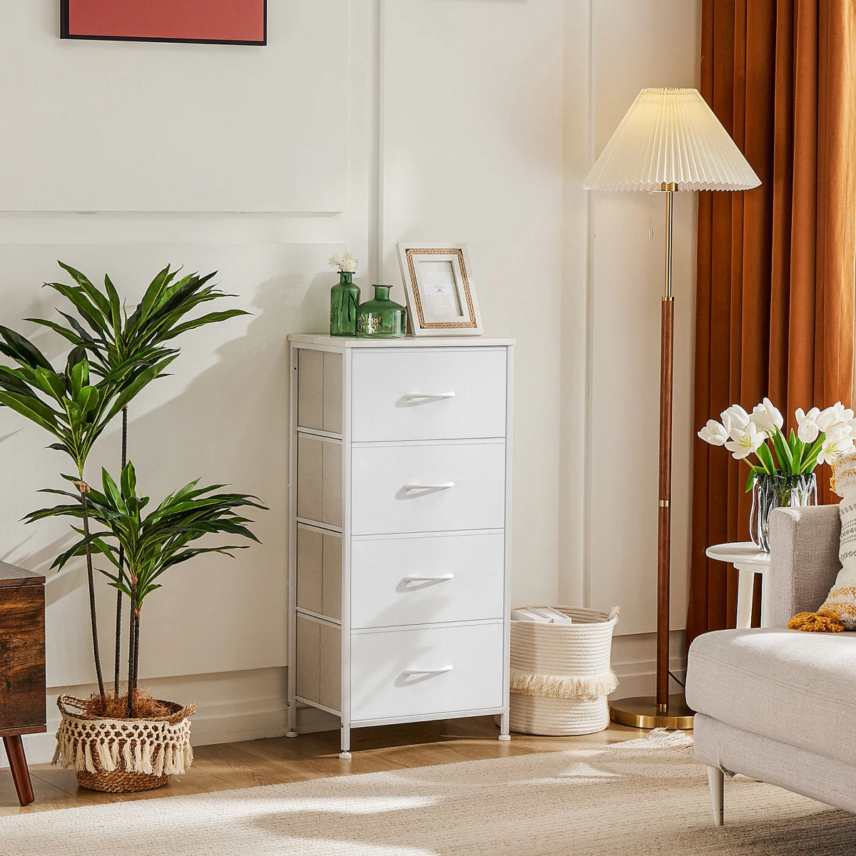 94cm Bedroom Dresser with 4 Fabric Drawers Steel Frame Storage Cabinet