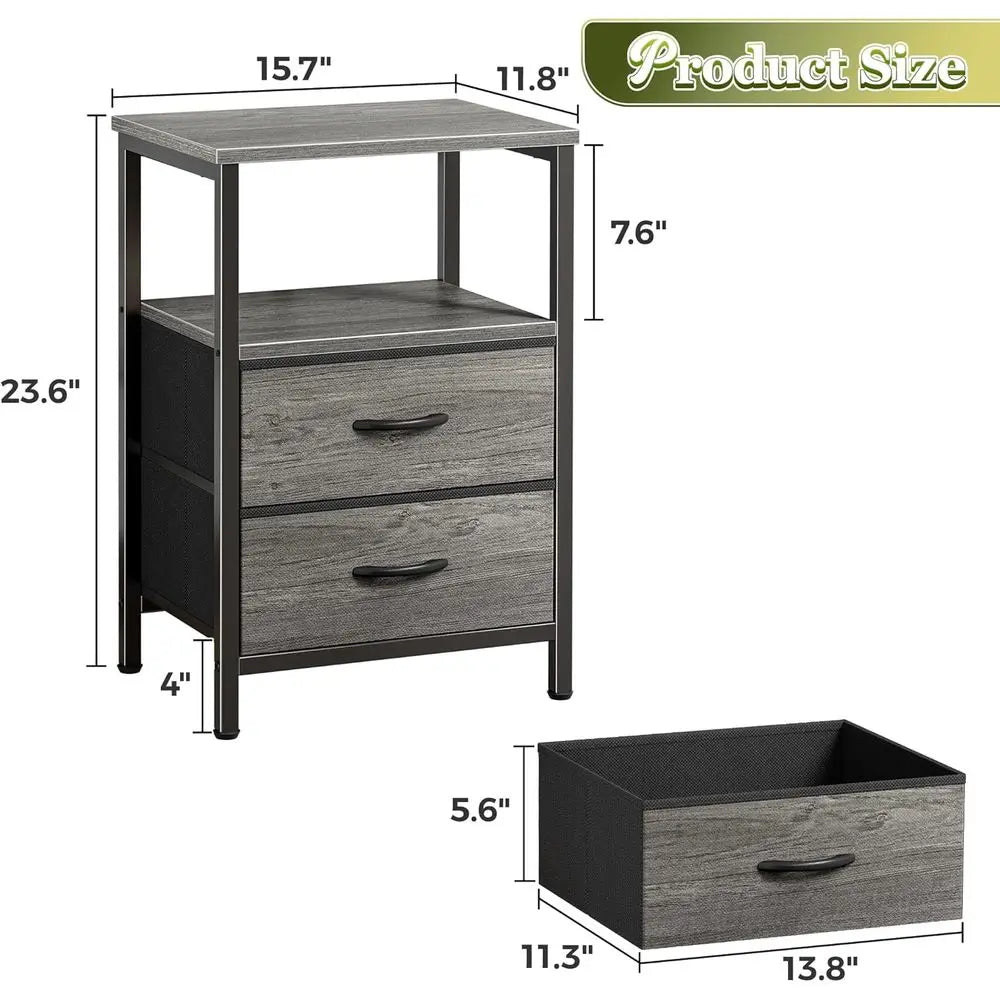 60cm Modern Nightstand Set of 2 Wood Bedside Tables Fabric Drawers