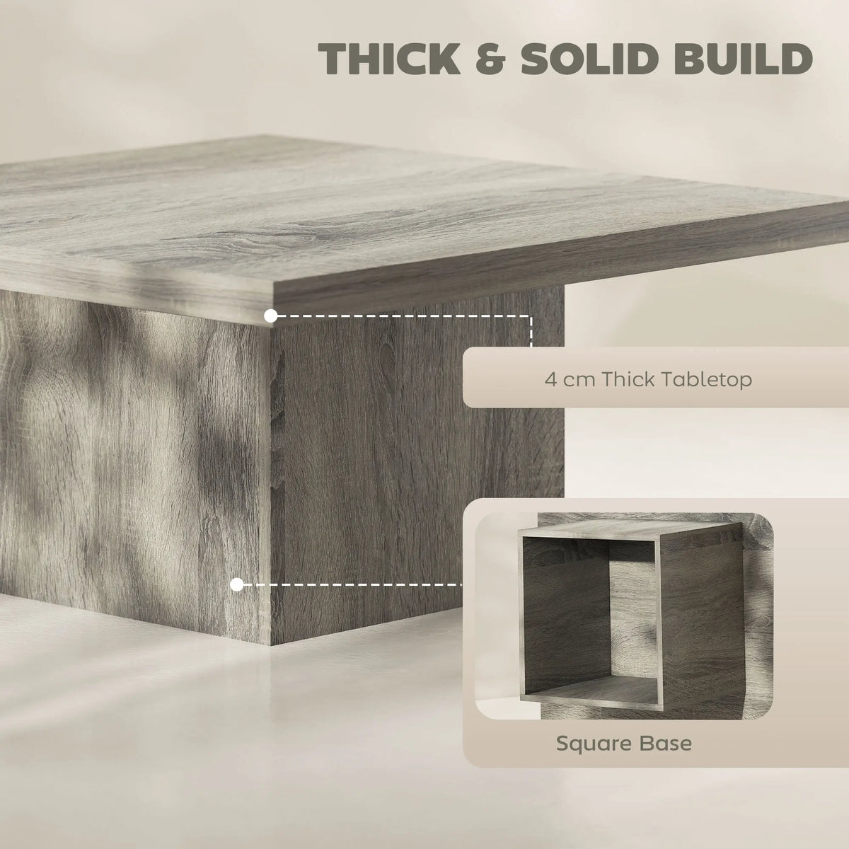 80cm Modern Square Wooden Coffee Table with Gray Wood Grain Finish