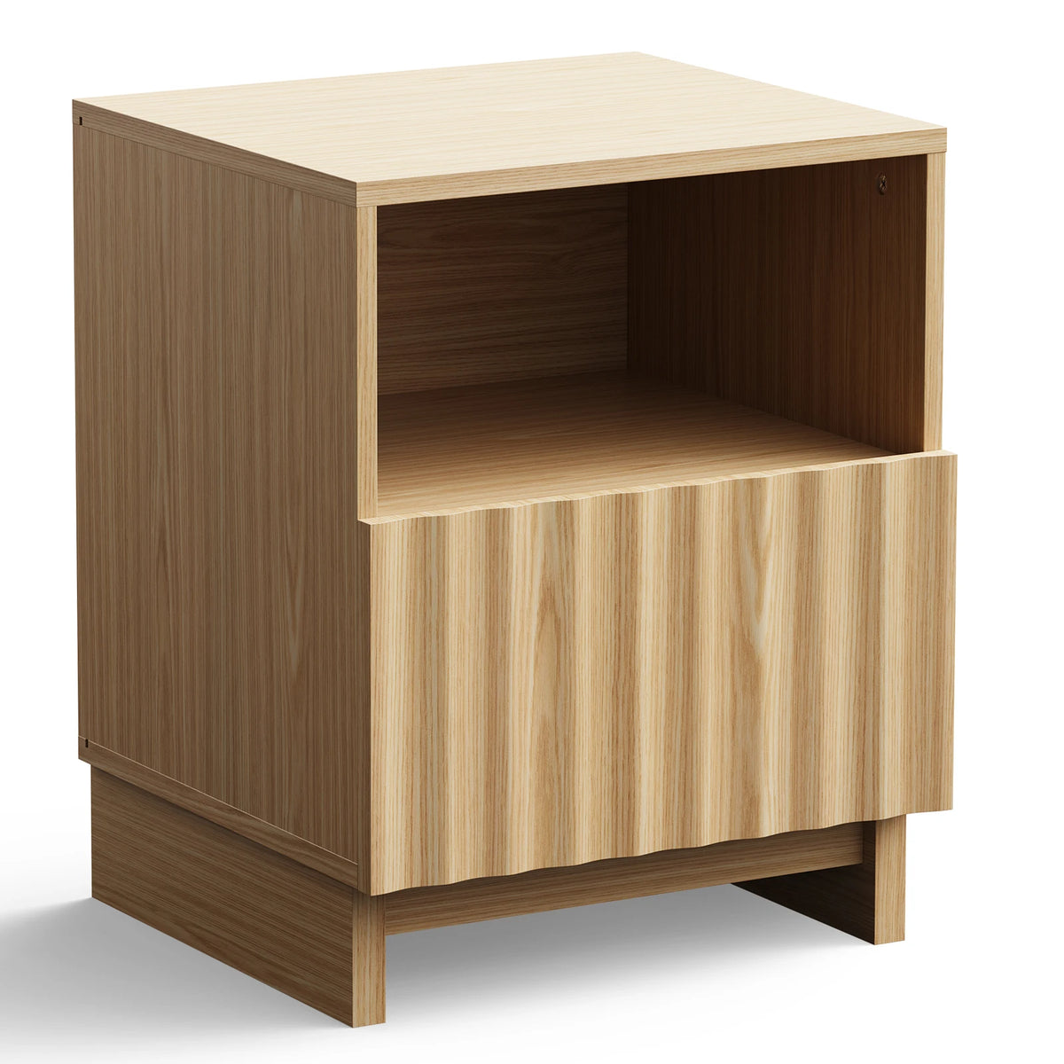55.9cm Wood Nightstand with Storage Drawers Open Shelf Modern Bedside Table