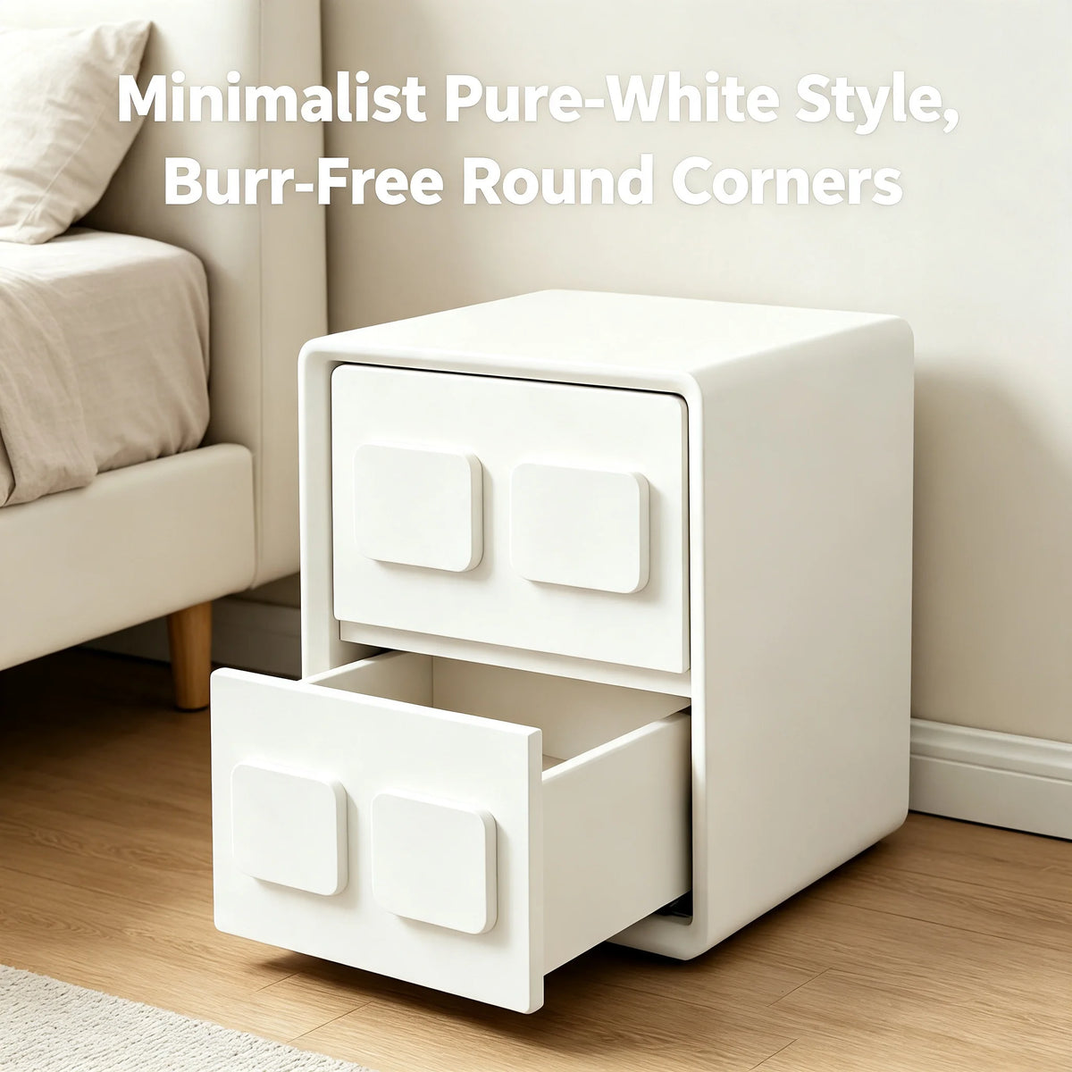 Modern 2-Drawer Nightstand Minimalist Bedside End Table White