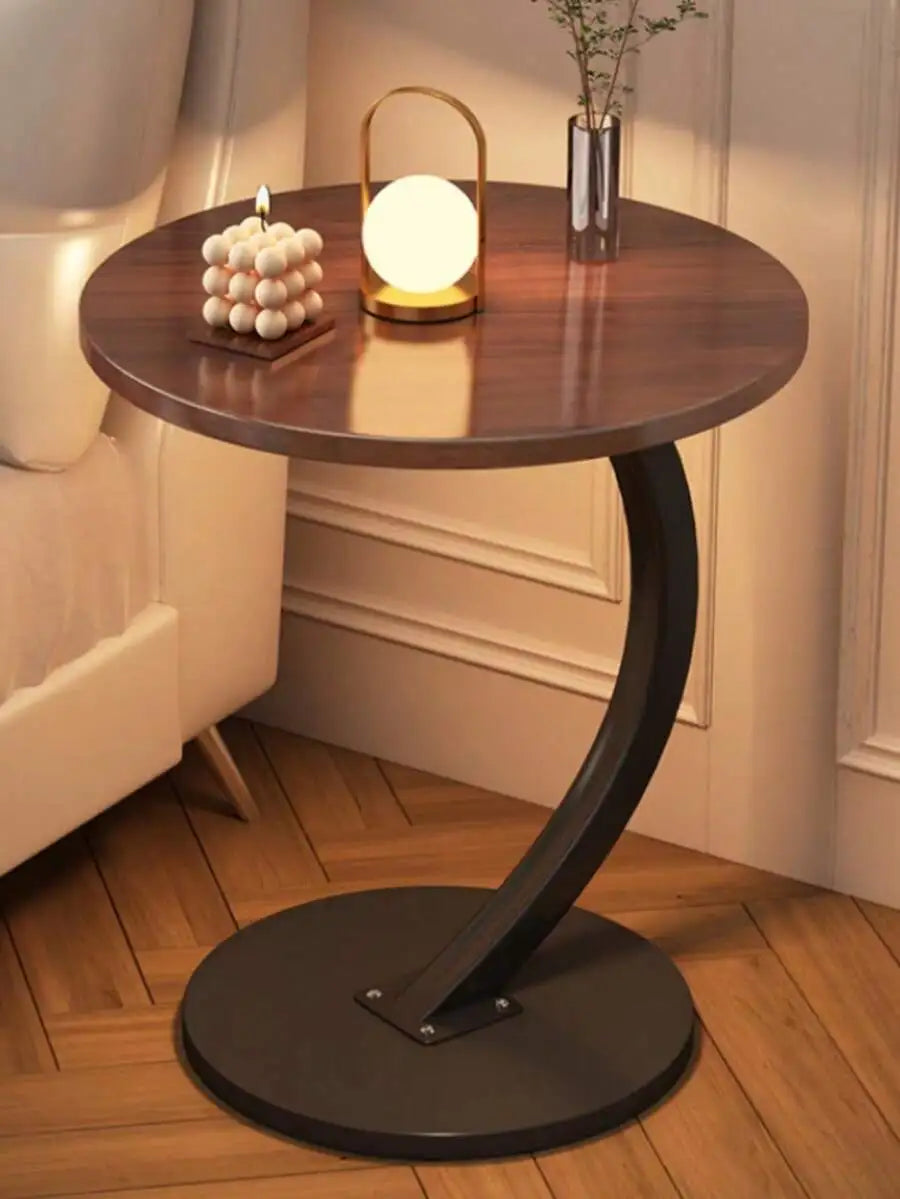 Simple Luxurious Solid Wood Round Coffee Table Modern Double-Layered Sofa Side Table